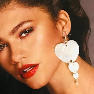 MOTHER OF PEARL HEART EARRINGS STERLING HOOKS